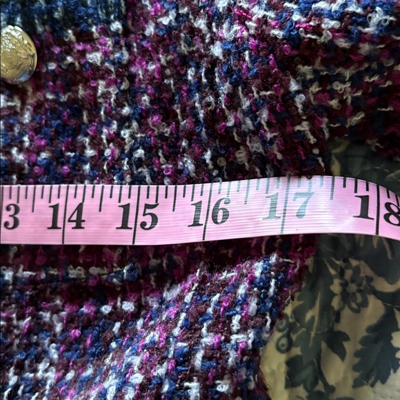 White House Black Market Wine & Navy Blue Tweed Military Jacket Size 2 - Picture 10 of 11